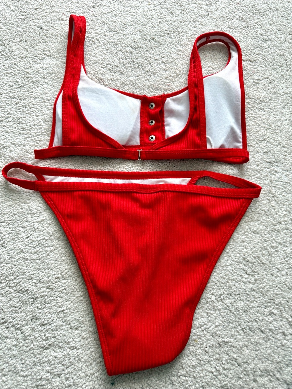 Red Ribbed Two-Piece Bikini Set - Picture 4 of 6